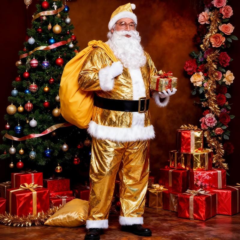 Golden Christmas Santa Costume Set Stage Performance Outfit Unisex 18-24Y