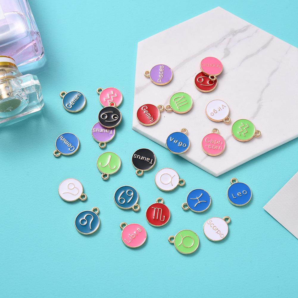 12 Constellation Drip Oil Charm Bracelet & Necklace Pendants - Alloy DIY Jewelry Accessories