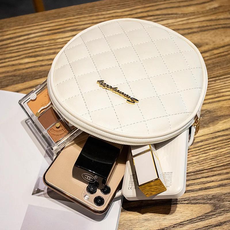 Fashion Lingge Crossbody Small Round Bag New Hand Bag Women's Korean Fashion Niche Single Shoulder Messenger Bag Tote Women