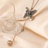 Sweater Butterfly Elegant Necklace For Women With Dazzling Rhinestone Accents And Trendy Long Chain Design