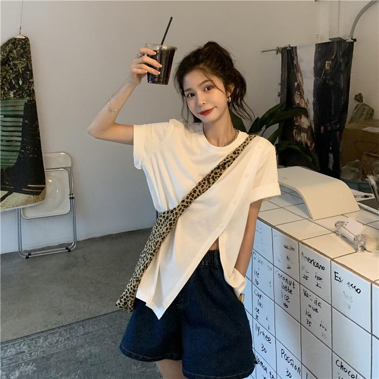 Slit T-shirt Women's Summer Short-sleeved Design 2022 New Style Irregular Harajuku Style Loose Internet Celebrity Student Top Trend