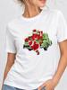 (Asian Size) faith cute flower Print Woman Clothing New Year T Shirt Christmas Festival Tee Women Fashion Top Short Sleeve Graphic T-shirt