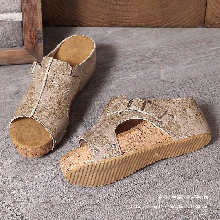 Large size wedge slippers women's summer 2025 foreign trade new buckle rivet sandals sandals women