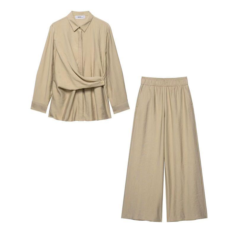 Araltay New Arrival Fashion Style Women's Clothing Button Decoration Double Breasted Shirt Wide Leg Pants 7484053 7484251