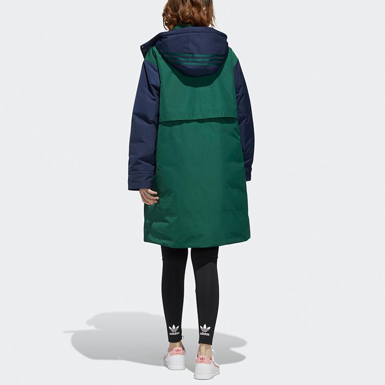 Adidas Originals Bellista Parka Color Block Mid-Length Warm Hooded Down Jacket Women Outerwear Navy-Blue GL6405