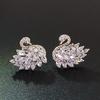 1Pair New Design Crystal Swan Earring White / Black Gold Color Cubic Zirconia Stone Stud Earrings