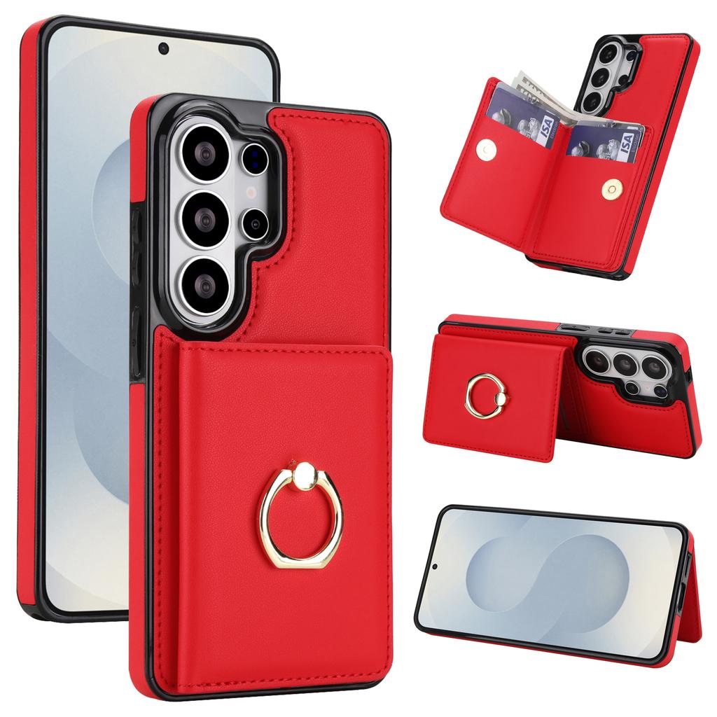 Ring Holder Vertical Card Solt Wallet Leather Case For Samsung S26 Ultra S25 Plus S24 S23 A16 A26 A36 Skin Feeling Stand Cover