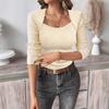 Women's Square Neck Long Sleeve Pullover Knitted Sweater Bottoming Shirt