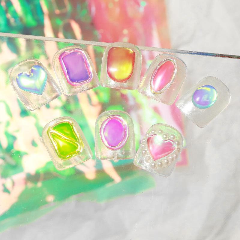 6/11 Sheets 3D Aurora Geometric Shape Ice Nail Foils Sticker Glass Paper Color Paper Nails Film Decals Cube Heart Nail Stickers
