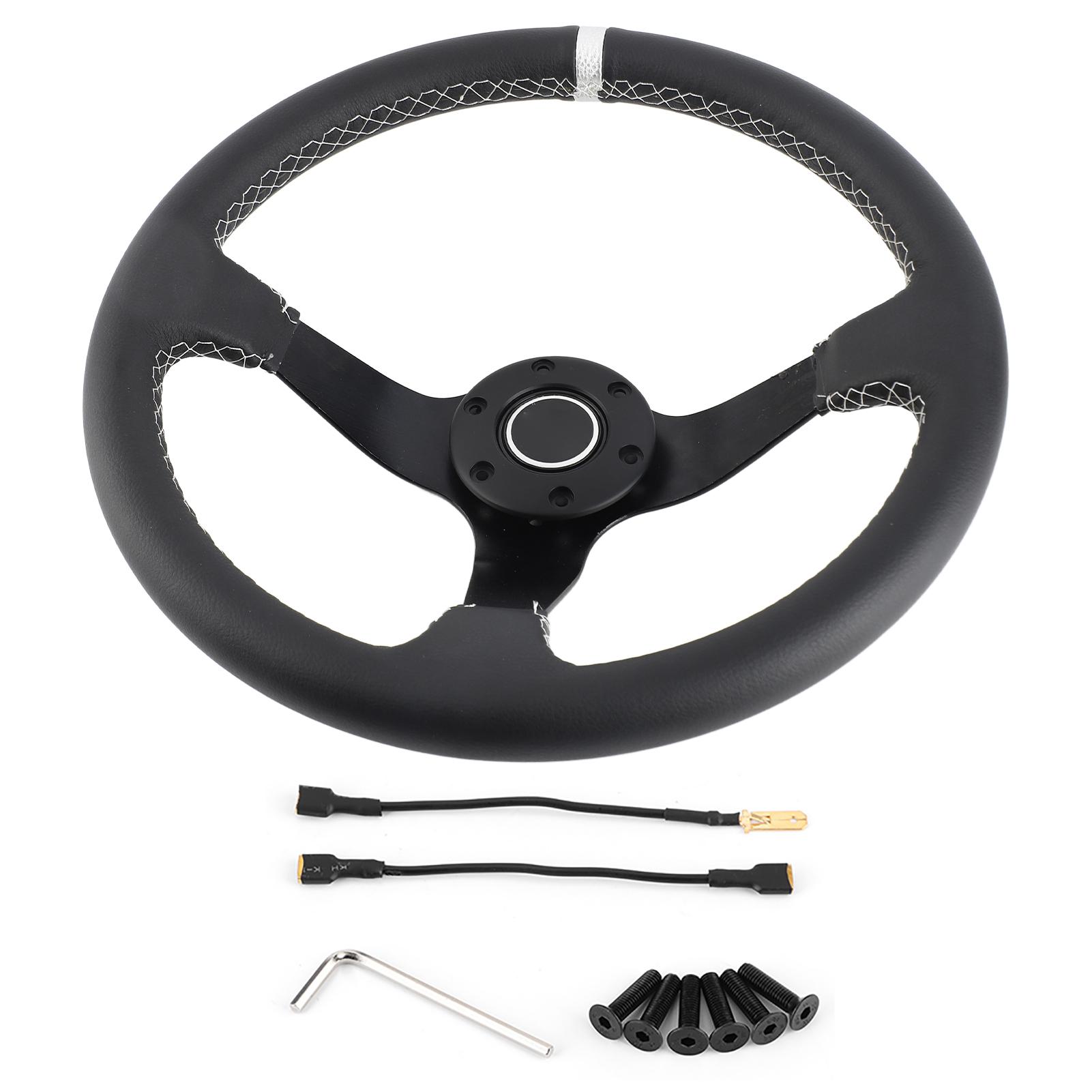 

350 мм 14 дюймов 6 болтов Deep Dish черный кожаный гоночный руль с клаксоном