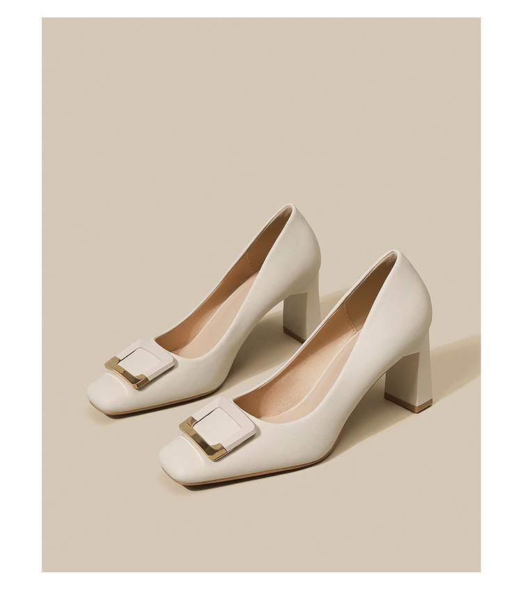 

Мода Весна новые квадратный носок толстый каблук женские туфли-лодочки с пряжкой профессиональные туфли на высоком каблуке 34 бежевый