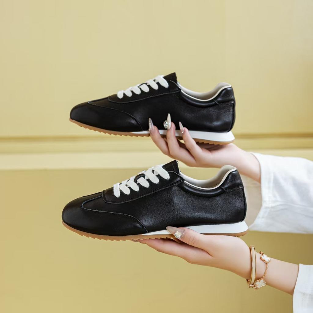 2025 summer new German training shoes women's first layer cowhide Forrest Gump shoes flat-bottomed versatile white shoes sports and leisure shoes