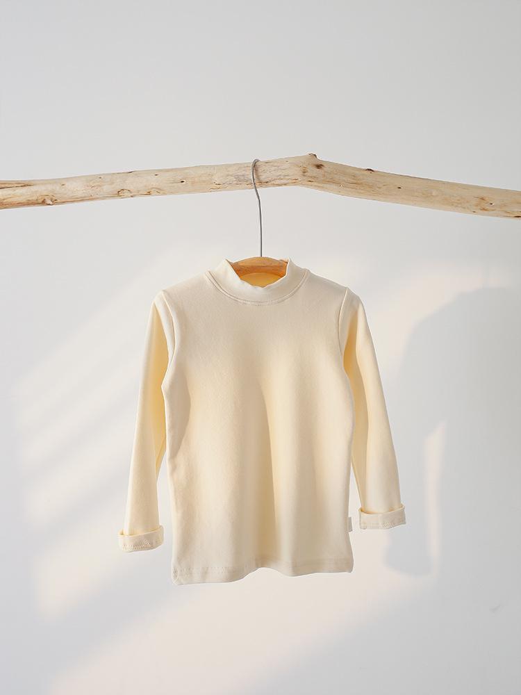 Kids' 2025 Unisex Long Sleeve Stand-up Collar Base Layer T-Shirt - Spring/Autumn Style, Cotton, Solid Color