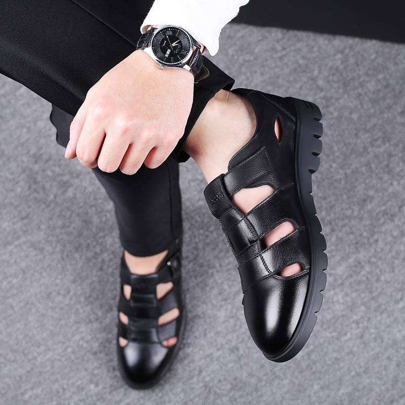 Summer New Luxury Brand Roman Sandals Soft Soled Hollow Out Leather Shoes Business Formal Brown Sandals Casual Breathable Shoes