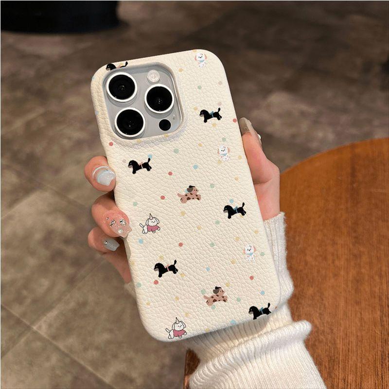 Full screen color polka dot dog is suitable for Apple 16Pro new 16promax anti-drop 15Pro large hole leather pattern explosion