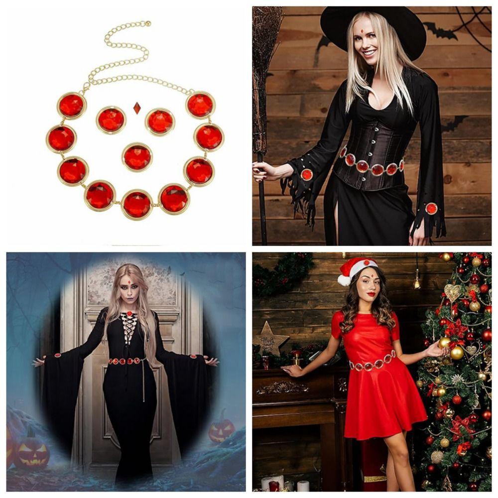 Mirror Red Gem Waist Belt Fashion Women's Chain Belt Jewel Waist Chain Costumes Accessories