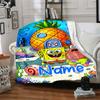 Custom Name Spongebob Friends Flannel Blanket for Super Soft Cute Comfort Blanket for Travel Bedding Couch Sofa Blanket