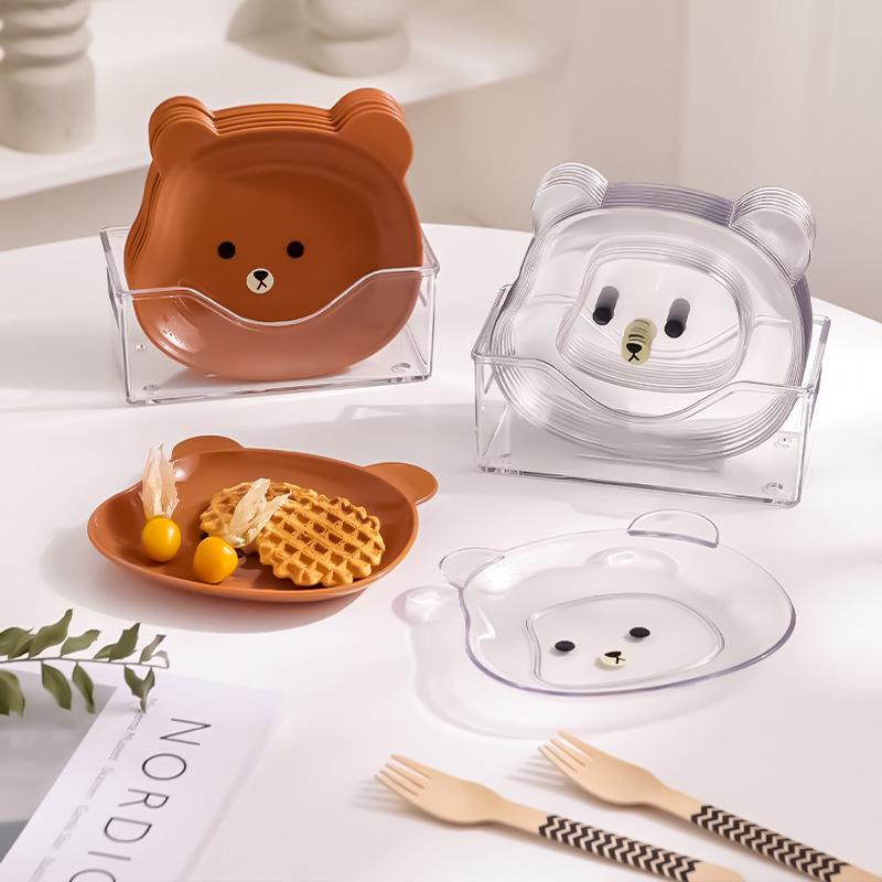 2~3Pcs Cute Cartoon Brown Bear Snack Fruit Plate Kawaii Kid Girl Cookies Dessert Dishes Household Bone Nut Shell Garbage Plate