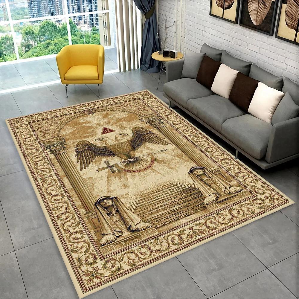 3D Freemason Masonic Illuminati Ring Area Rug,All Seeing Eye Carpet Rug for Living Room Bedroom Doormat Decor,Non-slip Floor Mat