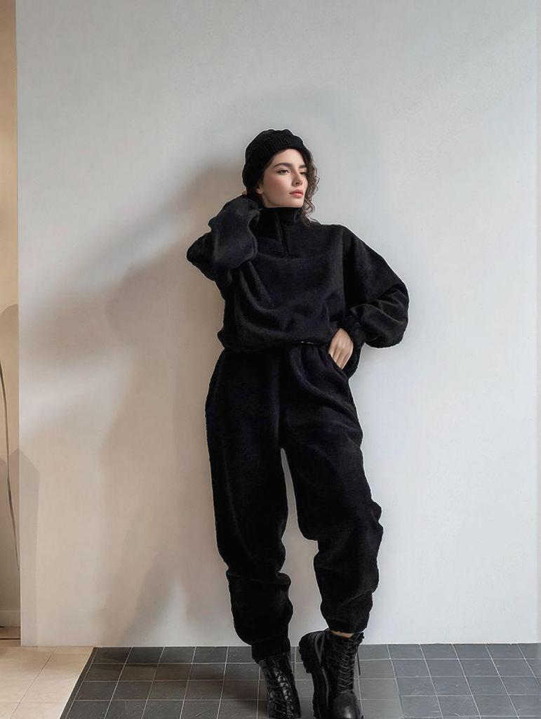 2025 Autumn/Winter Women's Fashion Loose Zipper Stand Collar Hoodie & Casual Two-Piece Set