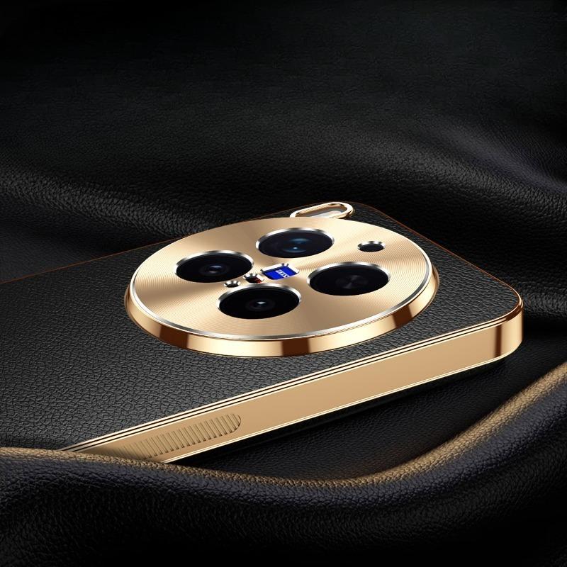 PU Leather Plating Shockproof Cover For Vivo X300 Pro Texture Lichee Pattern Lens Protection Case For Vivo X300 X300Pro Bumper