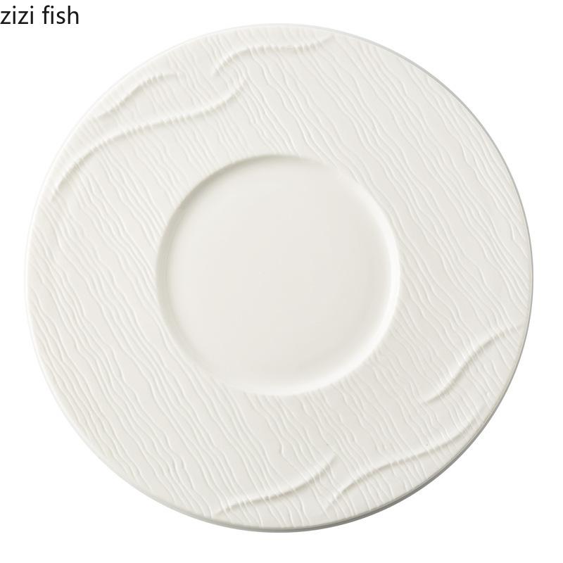 Solid Color Simple Wave Pattern Flat Plate Ceramic Steak Plate Dessert Plate Pasta Plates Molecular Cooking Specialty Tableware