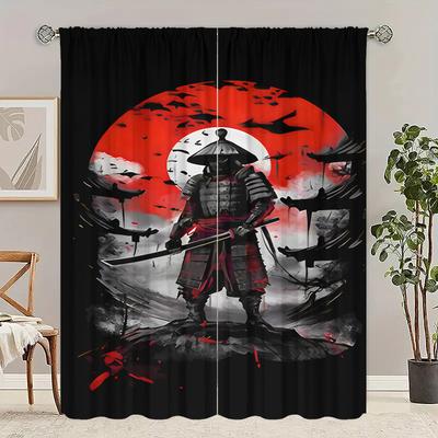2pcs- Anime Post-apocalypte Samurai Polyester Curtains, Pole Bag Curtains 42*84, Bedroom, Living Room, Home Room Decoration