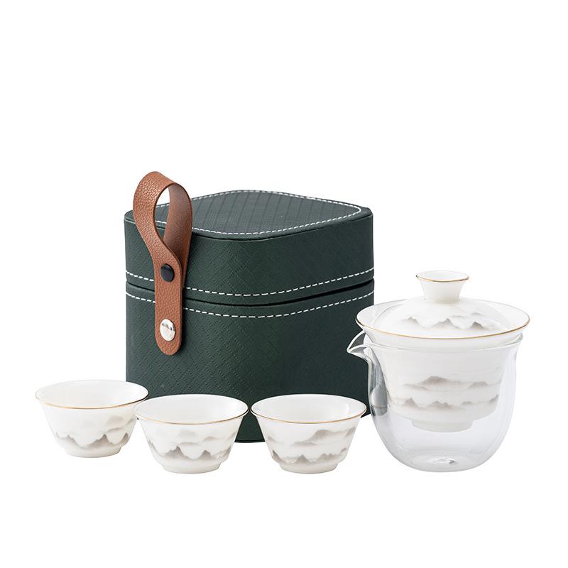 Suet Jade Porcelain Portable Travel Tea Set China White Gift Business Company Gift Set