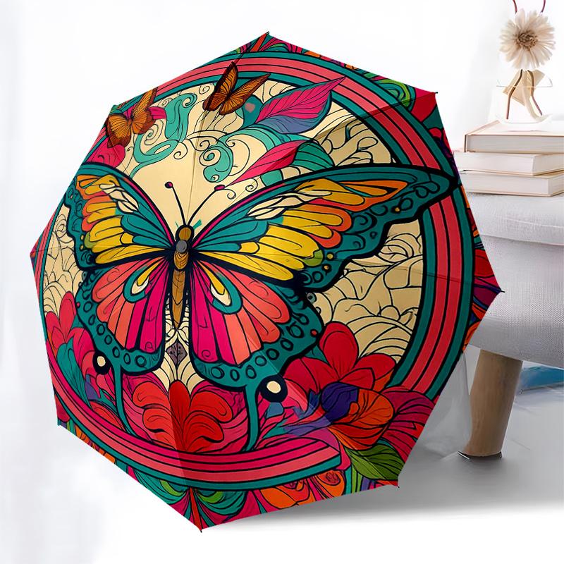 Colorful Butterfly Mandala Wall Art DecorUmbrella, PortableFold Compact Umbrella for Men & Women Gift