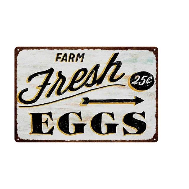 Vintage Farm Fresh Eggs Tin Sign  Rustic Chicken  Horse Metal Plate Poster for Farmhouse Kitchen Wall Decor