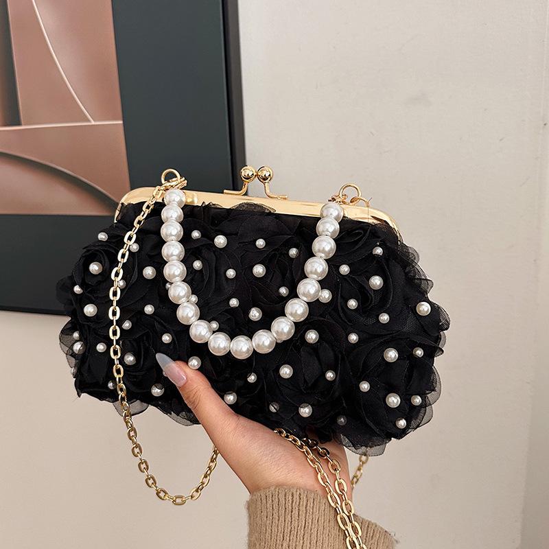

Женская весенняя вечерняя сумка-жемчужина 2025 года с цветочным дизайном и цепочкой