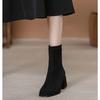 Versatile temperament French suede high-heeled short boots women's new thick-heeled square-head elastic thin boots in autumn and winter 2025