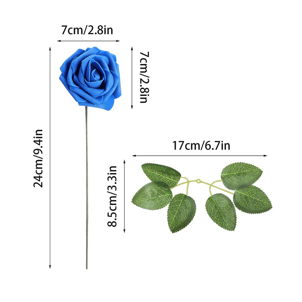 Artificial Rose Flower White PE Foam Fake Simulation Rose with Leaf and Stem