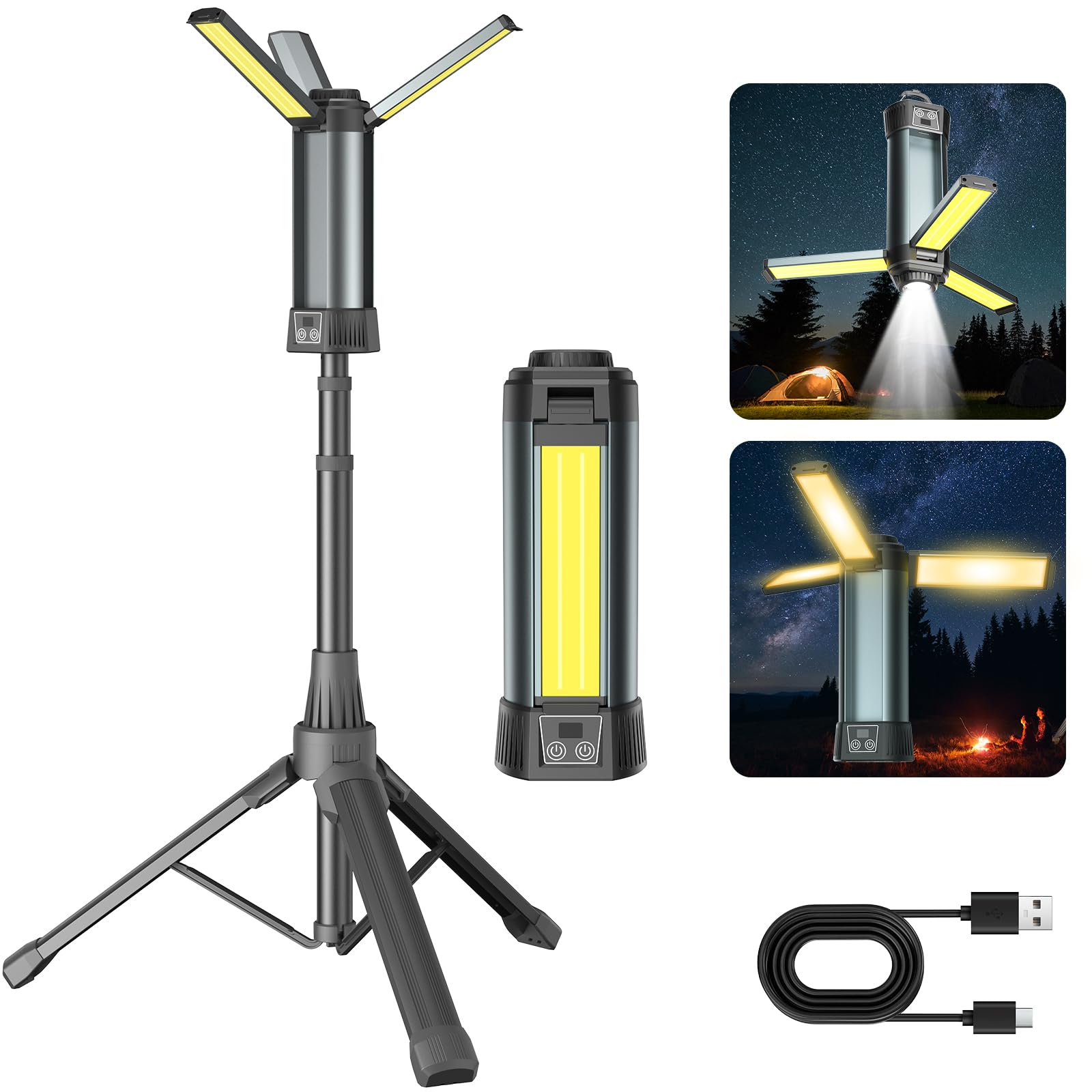 

SUKITEN 200 Вт Перезаряжаемый Светодиодный Рабочий Свет Высокий Высокий IP66 с Магнитным Идеальный для Ночного Строительства, Катастроф, Аварийного и Мощного Освещения, Емкость 10 000 мАч, серый