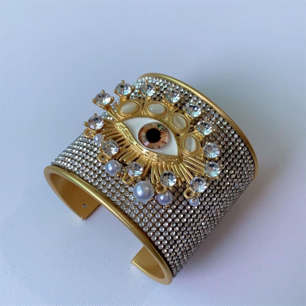 Full Rhinestone Demon's Eye Bracelets Metal Geometric Cuff Bangles  Decoration