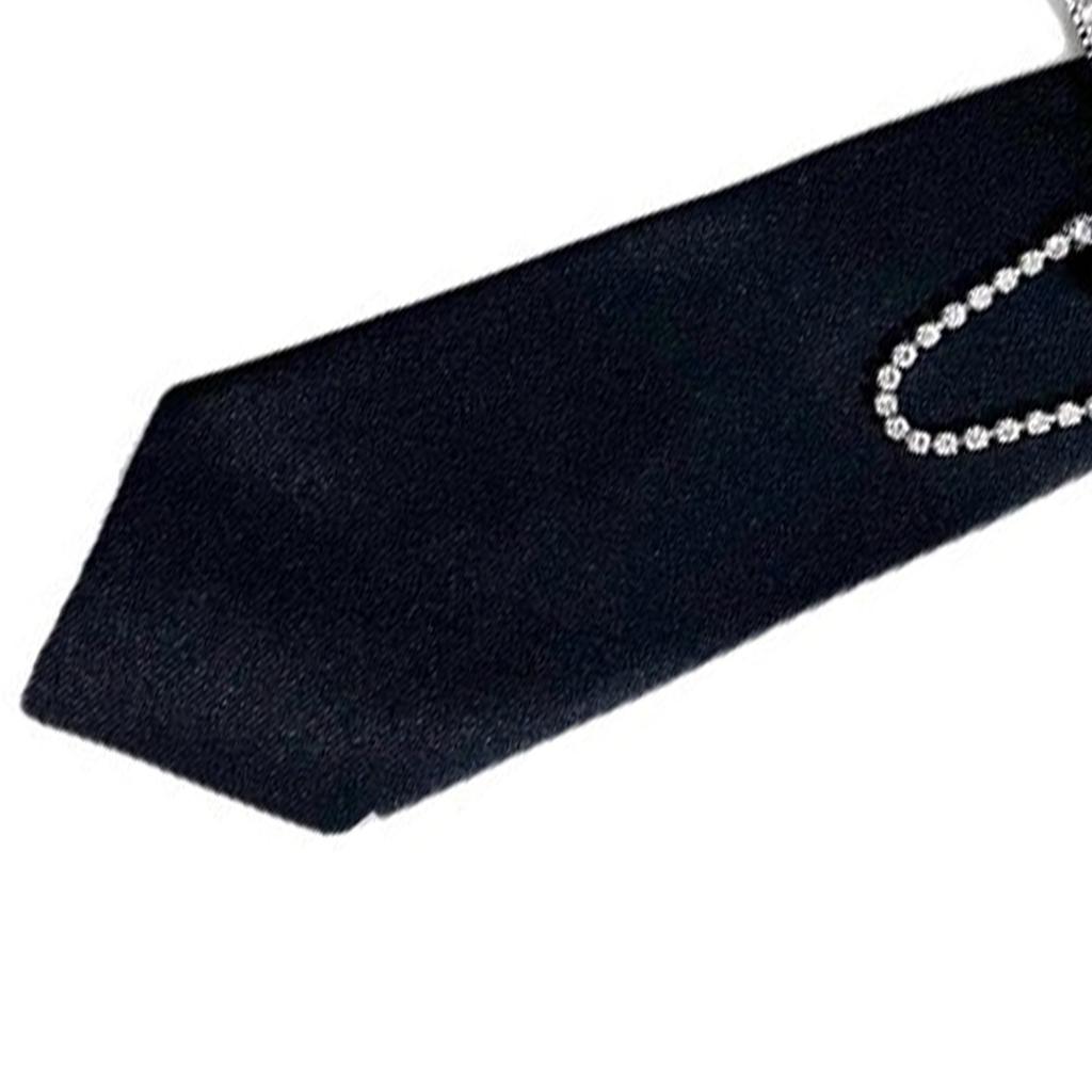 Pre Tied Tie With Metal Heart Rhinestone Design Classic Black Necktie For Business Casual Wear Easy Adjustable Alloy Buckle