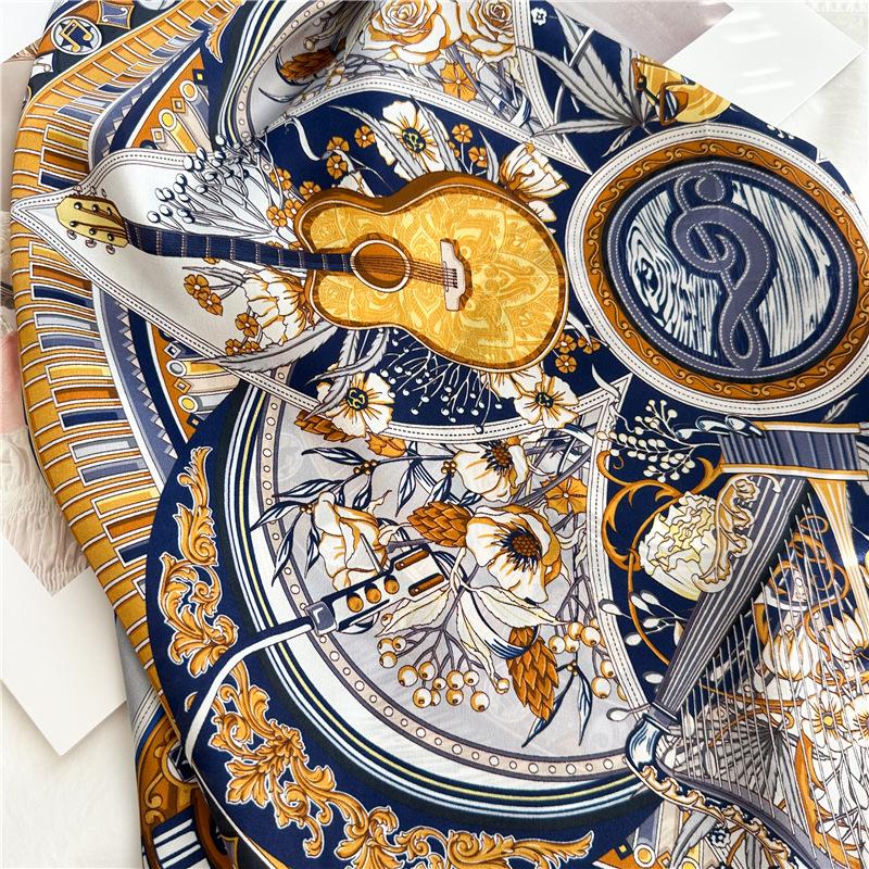 Musical Instrument Flower Color Matching 12 Mm Silk Scarf For Women's Fashion Mulberry Silk Scarf 70CM Square Scarf Shawl