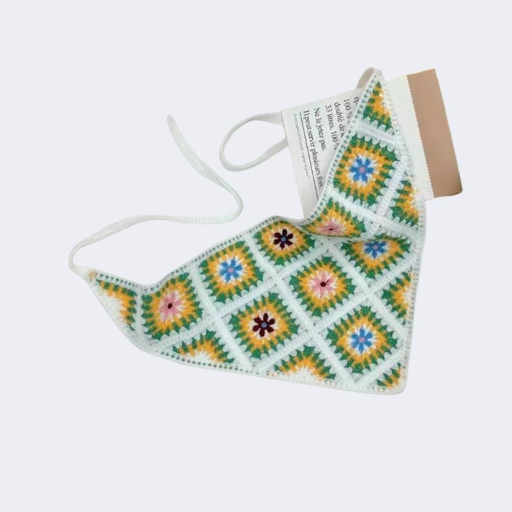 Multicolor Lace Hair Scarf French Pastoral Style Crochet Triangle Headscarf  Spring Outing
