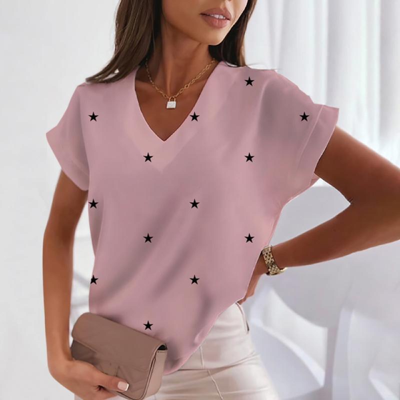 Sommer Damen T-Shirt Tägliche Freizeitkleidung Bequemes Kurzarm T-Shirt V-Ausschnitt Modisches Top Hochwertige weiche Damenbekleidung L
