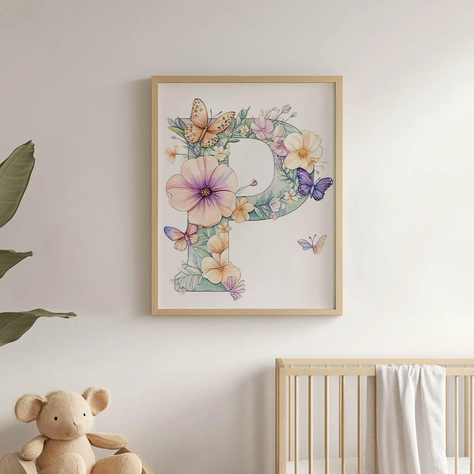 Kwiatowa Litera "P" - Plakat Dekoracyjny Kwiatowa Litera "P" - Plakat Dekoracyjny, 30X40 Cm, Bez Ramy, Papier Matowy 230 Gsm