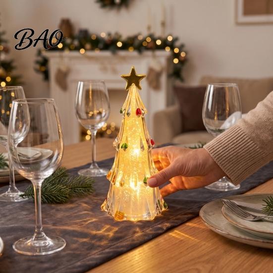 Creative Holiday Present LED Lighted Christmas Tree Tabletop Decoration, Battery Operated Xmas Night Light, Gift for Kids Ornament with Star
