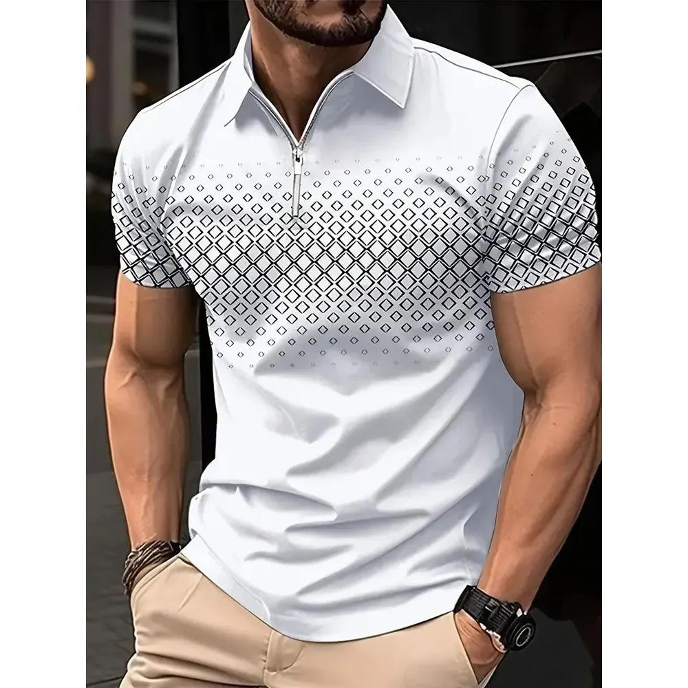 Golf Shirt Zipper Polo Shirt Casual Short Sleeved Summer Street Wear Men's Style