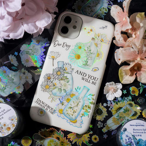 Alideco 6 Pieces Masking Tape Cute Retro INS Flower Handbook 50mm Width x 3m Roll PET Adhesive Tape Wide Width DIY Stylish Masking Sticker (huazuiping