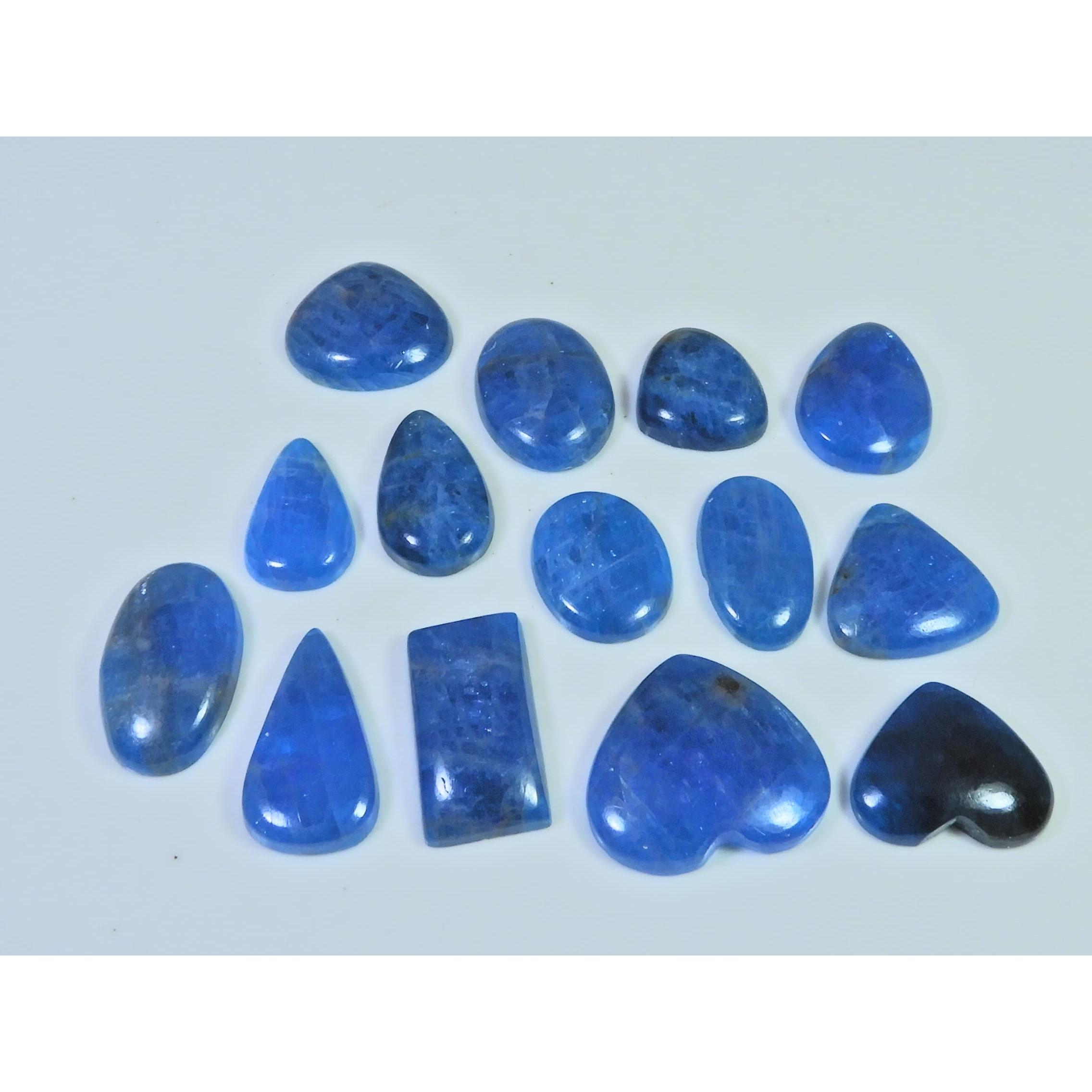 14Pcs Natural Blue Apatite Mix Shape Cabochon Loose Gemstone 208Cts. Lot C-2423