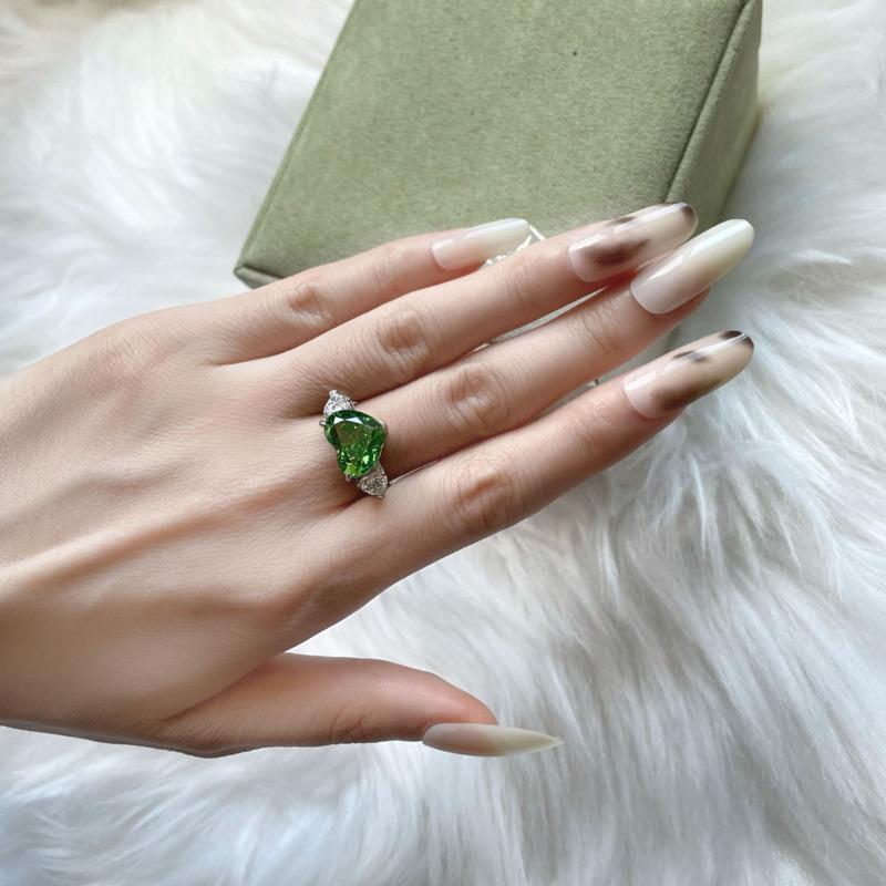 GICA GEMA 100% 925 Sterling Silver 10*12mm Heart Green Zircons Gemstone Rings For Women Sparkling Party Fine Jewelry