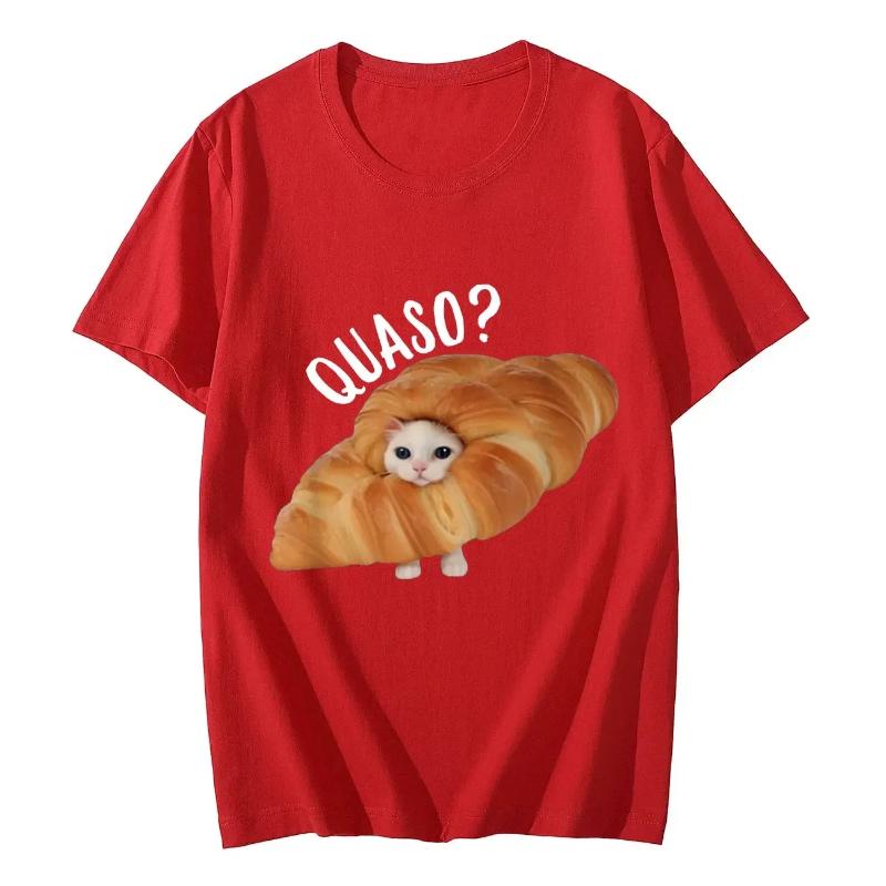 

Croissant Cat Graphic Print Tshirts Summer Funny Fashion Casual Tops for Women Unisex Streetwear Oversize Short Sleeve Tshirts S