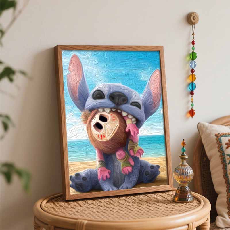 Disney Oil Painting DIY Digital Painting Stitch and Coconut HandPainted Wall Art for Living Room and Entryway Decoration.