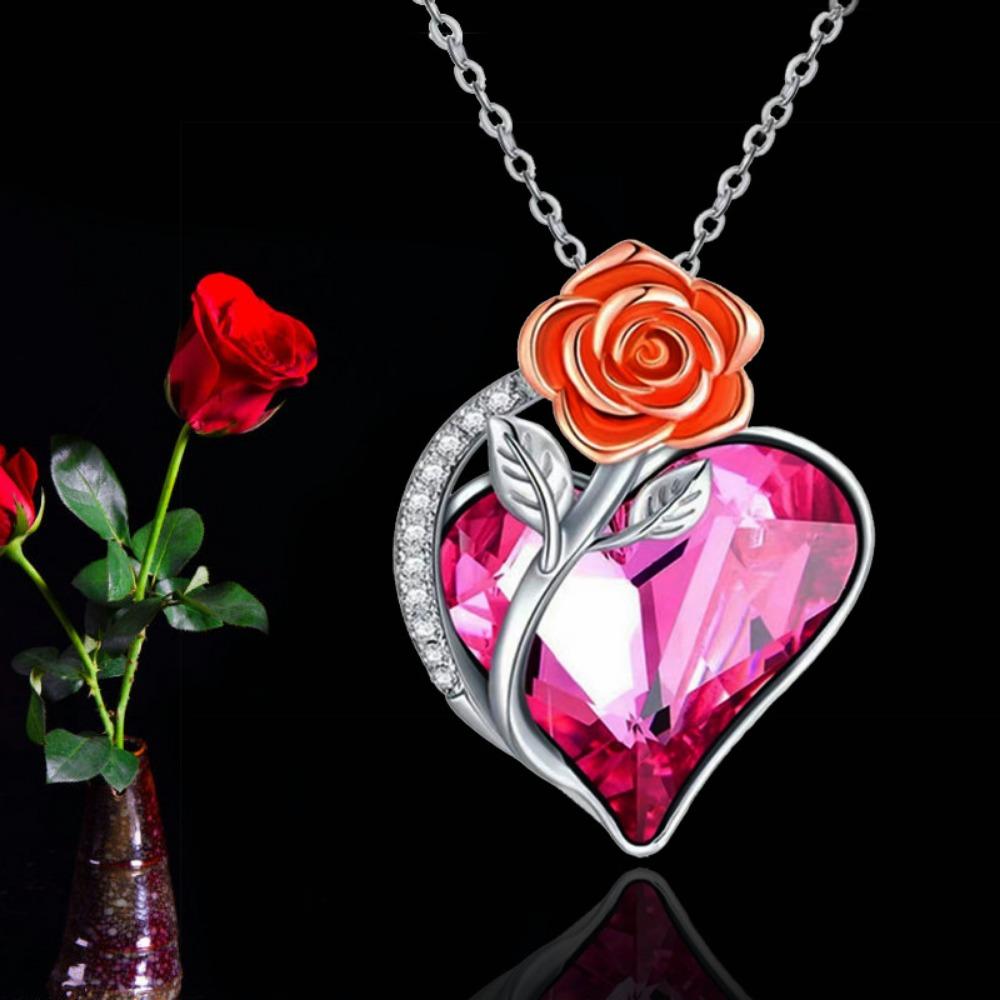 Κρεμαστό κολιέ ζιργκόν τριαντάφυλλο σε σχήμα καρδιάς Δώρο γυναικείο κόσμημα