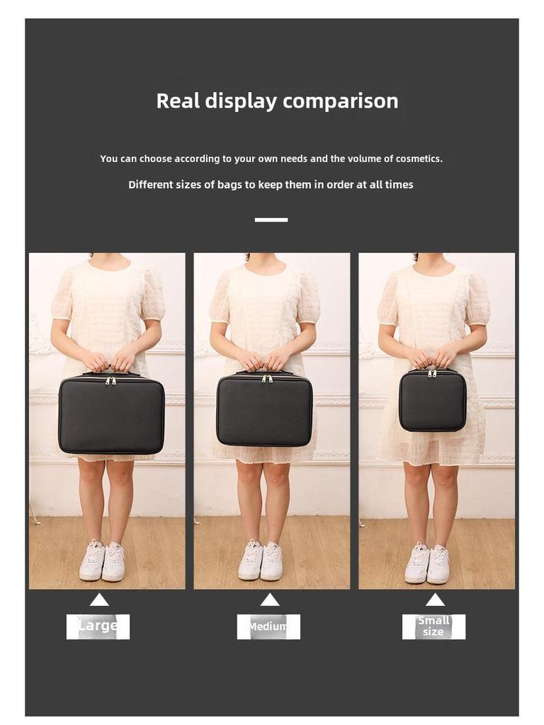 Black Heightened Cosmetic Bag with Mirror - Large Capacity Portable Handheld Storage Box