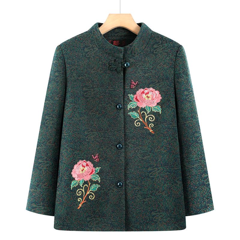

Grandma s Spring/Autumn Embroidered Tang Suit Jacket for Middle-Aged Women 5XL (up to 165 lbs recommended)
